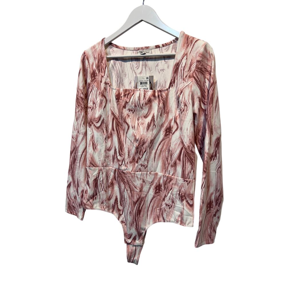 JENNI WOMENS XLARGE SLEEP STRETCH BODYSUIT ROSE MARBLE PINK WHITE NEW! - Picture 9 of 12
